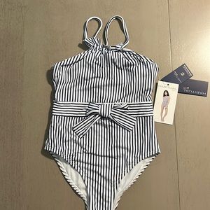Habitual blue and white striped girls one piece bathing suit. Size 7-8